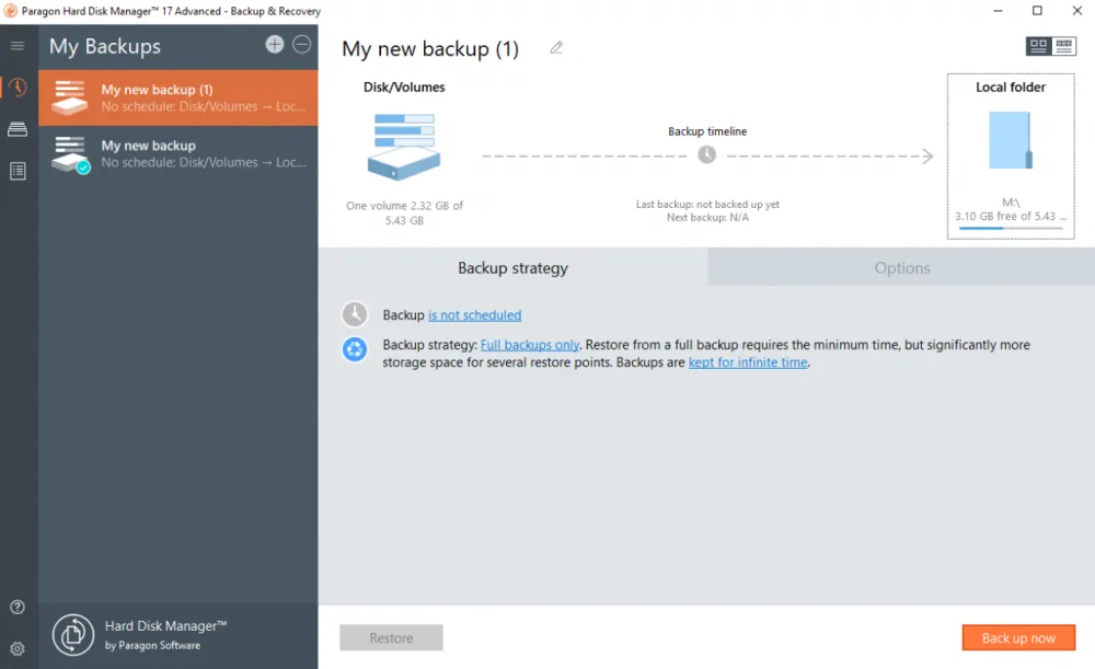 Zrzut ekranu: Backup & Recovery.