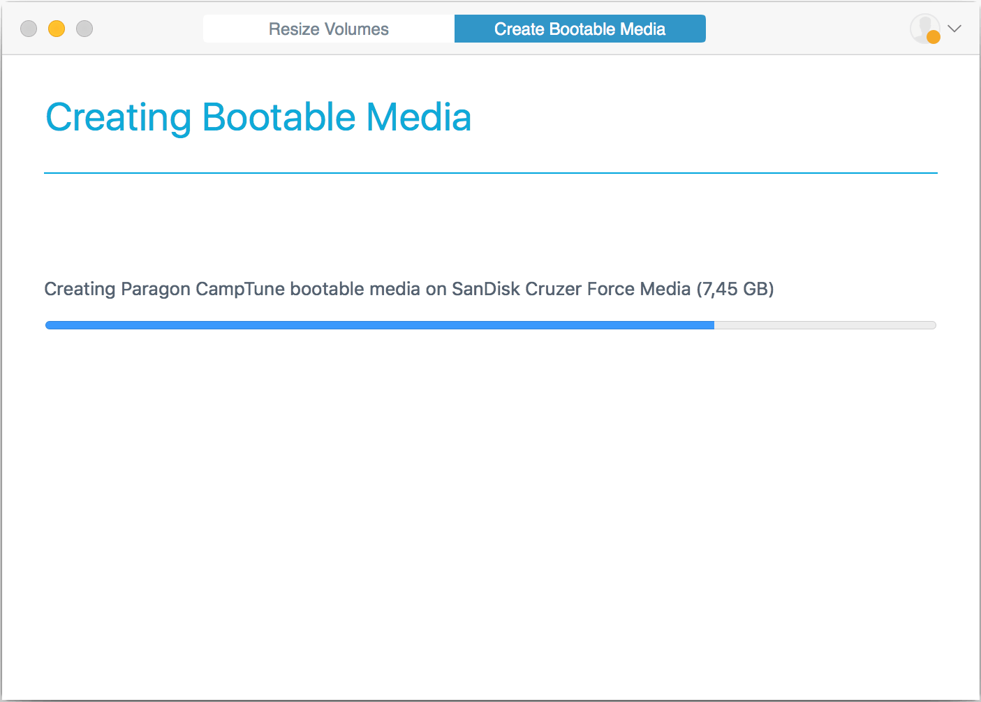 Paragon CampTune. Twórz bootowalne nośniki USB. Zrzut ekranu.